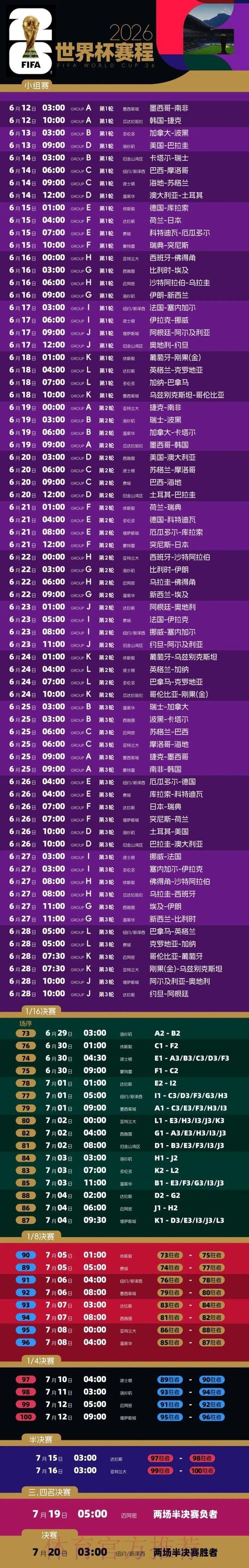 2026世界杯比赛全程赛程一览 2026世界杯比赛全程赛程一览